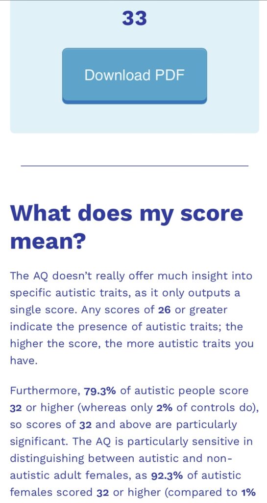 “Autism Traits” score symbolizing adult self-discovery.